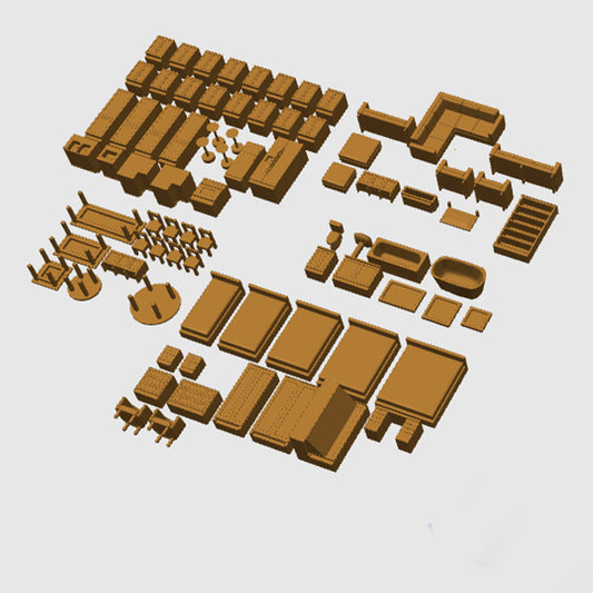 3D Printed Furniture Kit | 1 Each | 1:50 (Wood)