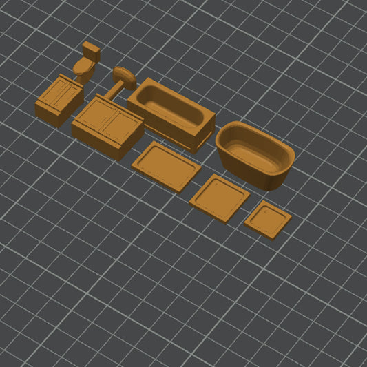 3D Printed Furniture Kit | Bathroom Kit | 1:50 (Wood)