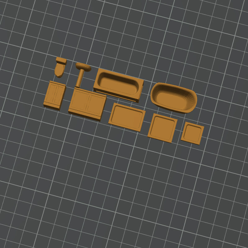 3D Printed Furniture Kit | Bathroom Kit | 1:50 (Wood)
