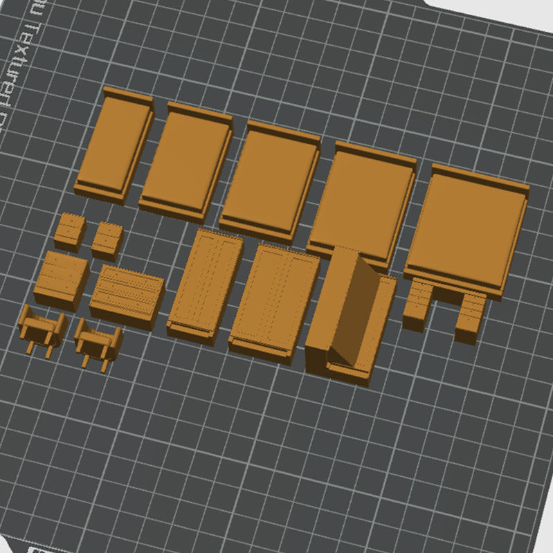 3D Printed Furniture Kit | Bedroom Kit | 1:50 (Wood)