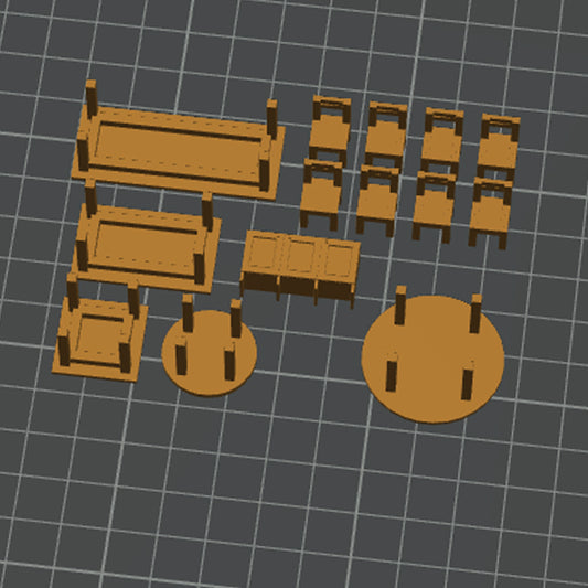 3D Printed Furniture Kit | Dining Room Kit | 1:50 (Wood)