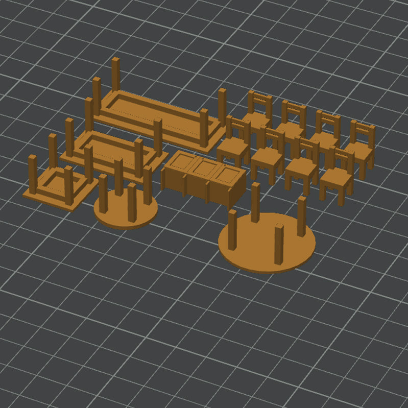 3D Printed Furniture Kit | Dining Room Kit | 1:50 (Wood)