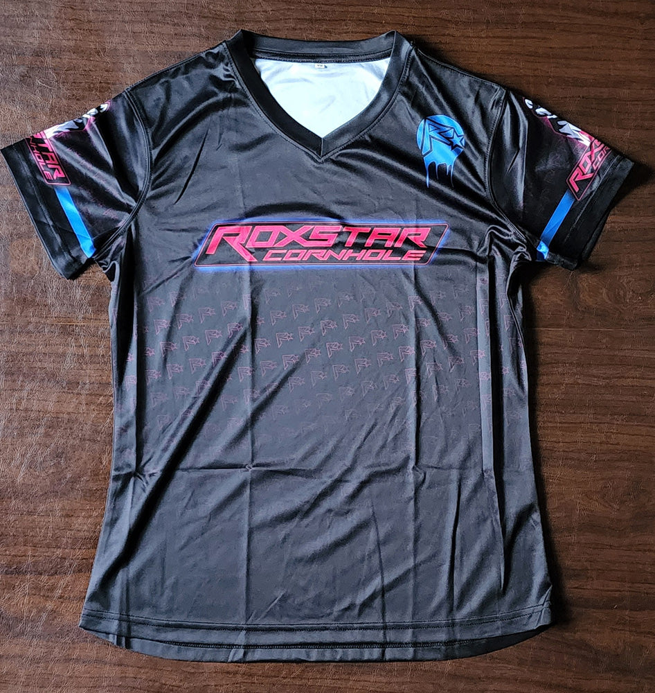 Womens Jersey Short Sleeve T-Shirt | D18 | Black/Pink/Blue