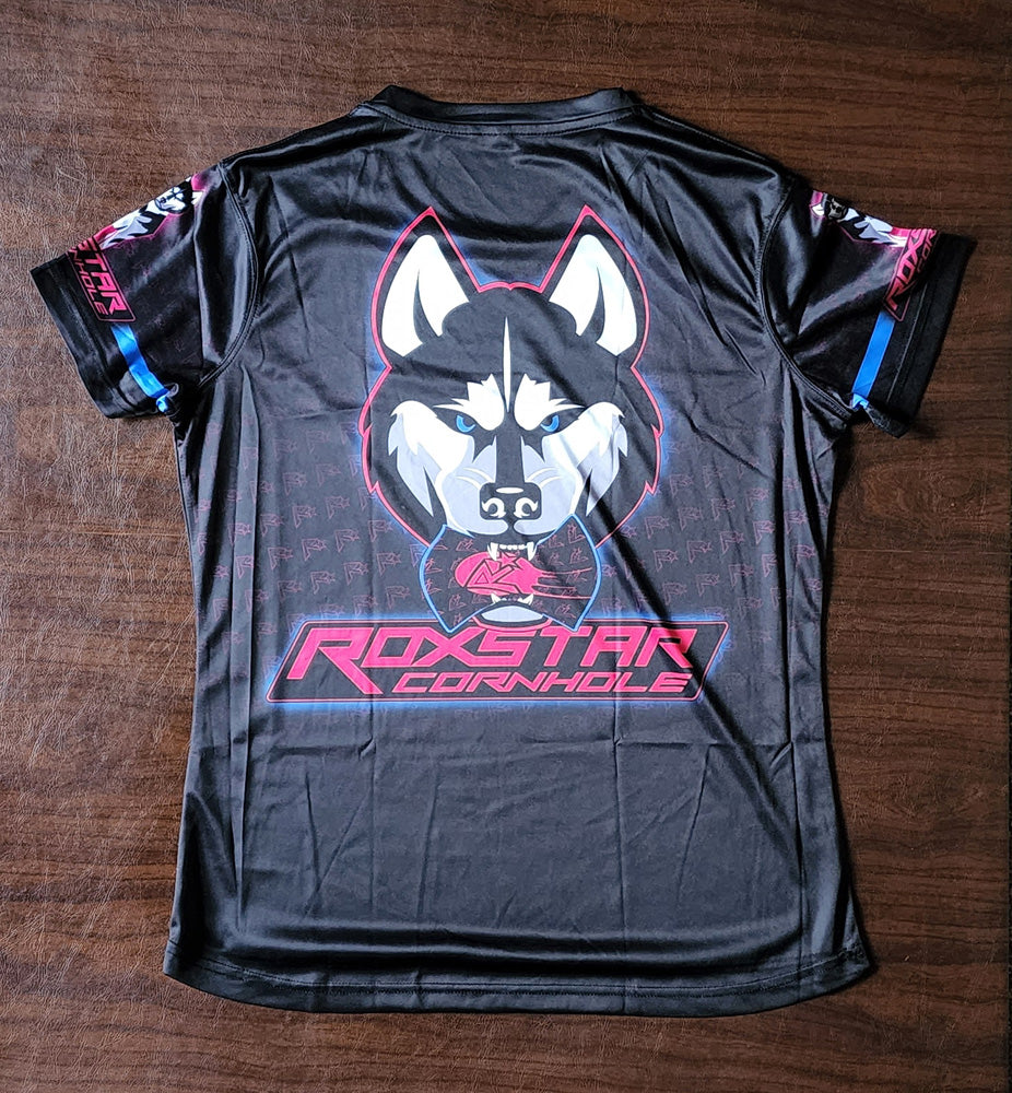 Womens Jersey Short Sleeve T-Shirt | D18 | Black/Pink/Blue